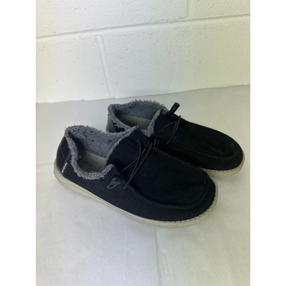 Hey Dude Wendy‎ Corduroy Black Fuzzy Slip On Loafers Shoes Size 9
